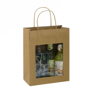 sac kraft brun à fenetre 2 Cabas fenêtre poignée torsadée brun