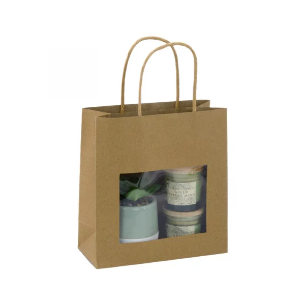 Cabas fenêtre poignée torsadée brun